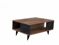 Table basse bianca l90xp60cm bois et effet marbre noir