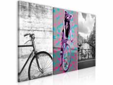 Tableau sur toile en 3 panneaux décoration murale image imprimée cadre en bois à suspendre vélos 60x30 cm 11_0008837