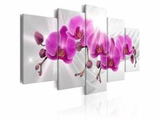 Tableau sur toile en 5 panneaux décoration murale image imprimée cadre en bois à suspendre jardin abstrait : orchidées roses 100x50 cm 11_0005683