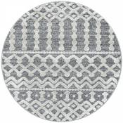 Tapis bohème rond à relief gris et blanc 80x80cm