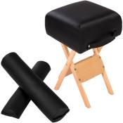 Tectake - Ensemble Tabouret pour table de massage avec 2 Coussins de massage en bois solide et cuir synthétique - noir