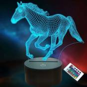 Veilleuses de cheval, lampe d'illusion de cheval 3D avec télécommande 16 couleurs/fonction de gradation/minuterie, cadeaux d'anniversaire pour femmes