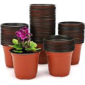 100 Pièces 11CM Pots de Fleurs,Pot pour Semis Exterieur,Pot Plastique Plante,Pot de Repiquage,Godets Semis pour Interieur-Rouge-Marron - Rhafayre