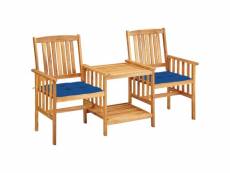Coin détente avec ces chaises de jardin et table à thé et coussins acacia solide - bleu