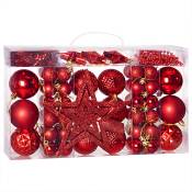 Deuba - Lot de 66 boules de Noël Décorations pour sapin en plastique robuste Décoration de Noël intérieur extérieur Rouge