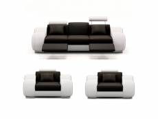 Dydda - ensemble canapé relax 3+1+1 en cuir noir et blanc