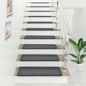 [en.casa] - Lot de 15 marchettes d'escalier rectangulaires antidérpantes 65 x 24 cm avec bord gris foncé gris foncé