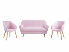 Ensemble hilda en tissu rose 1 canapé et 2 fauteuils