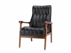Fauteuil en cuir du milieu du siècle avec dossier épais et touffeté et cadre en bois fauteuil canapé simple pour salon bureau, noir
