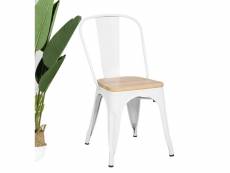 Kosmi - chaise blanche en métal et bois clair style industriel factory en métal blanc mat et assise en bois clair