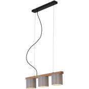 Lampe à suspendre BRILONER LEUCHTEN RHON, 25 W, IP20, gris, métal-bois-tissu, excl. 3x E14, 65 x 15 x 136 cm
