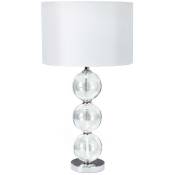 Lampe de table à 1 lumière chrome, avec boules de verre et abat-jour blanc, E27 - Searchlight