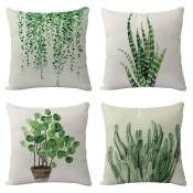 Lot de 4 housses de coussin décoratives, motif de plantes vertes, décoration d'intérieur, 45,7 x 45,7 cm