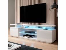 Meuble tv blanc brillant 180 cm à led zohra - led: