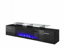 Meuble tv noir brillant 190x49x37cm avec cheminée chauffante intégrée roxa à poser