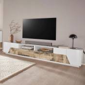 Meuble tv salon 260x43cm mur moderne bois blanc More