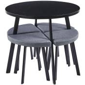 Mobilier Deco - iris - Ensemble table à manger en bois noir avec 4 tabourets encastrables gris - Gris