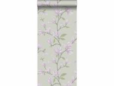 Papier peint magnolia bleu canard et violet - 347051 - 53 cm x 10,05 m 347051