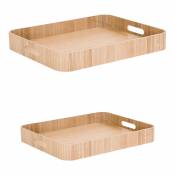 Set de 2 plateaux rectangles 50 cm et 45 cm naturel en bois marron