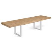 Table à manger extensible rectangle phoenix 10-12 personnes bois et blanc 200-300 cm - Bois-clair