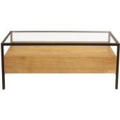 Table basse rectangulaire avec rangements en bois manguier massif, verre et métal noir L100 cm sita - Chêne clair
