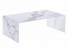 Table basse verre trempé effet marbre blanc belar