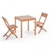 Table et 2 chaises pliantes en bois d'eucalyptus