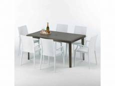 Table rectangulaire 6 chaises poly rotin resine 150x90 marron focus Grand Soleil