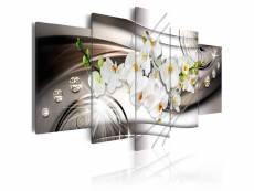 Tableau sur toile en 5 panneaux décoration murale image imprimée cadre en bois à suspendre orchidée avec des diamant 100x50 cm 11_0005613