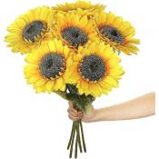 6 Pack Artificial Silk Sunflowers Long Stem Fake Sunflowers Bouquet Large Sunfl