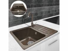 Aquamarin® évier en granit - avec 1 bac et égouttoir, 56.9 x 44.9 cm, à encastrer ou sous plan, marron - évier de cuisine, équipement de cuisine