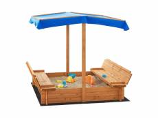 Bac à sable carré kellenhusen en bois avec bancs rabattables et toit 120 x 120 x 120 cm