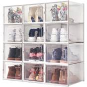 Boîte à chaussures Transparentes en Plastique, Boîte Rangement Chaussures, Etagère à Chaussures,L,Lot de 12 Mondeer