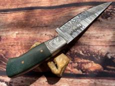 Couteau de chasse avec lame damas de 10,16 cm vert