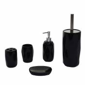 Decoshop26 Ensemble de salle de bain 5 pièces brosse à dents savon porte-brosse WC accessoires en céramique noir 04_0003023