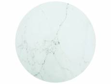 Dessus de table blanc ø90x1 cm verre trempé et design de marbre