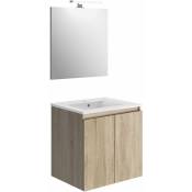 Ensemble meuble salle de bain 2 portes bazil avec led 6 w et miroir 60 x 58 x 46 cm - couleur chêne - Chêne Hamilton