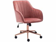 Fauteuil chaise de bureau pivotante design en velours rose structure métallique bur09086