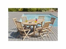 Harris - salon de jardin en bois teck 6/8 pers : ensemble de jardin : 1 table ovale extensible 150*200/90cm et 6 chaises