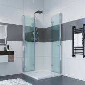 Impts - Cabine de douche entrée d'angle (80x80x195cm / avec receveur de douche et ensemble de vidage) douche Porte pliante à 180º paroi de douche