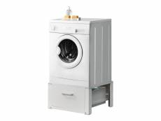 Kit de superposition intercalaire lave-linge sèche-linge support de lave-linge avec tiroir acier aluminium blanc 63 x 54 x 31 cm [en.casa]