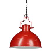 Lampe à suspension industriel en fer abat-jour rouge