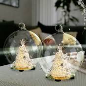Lampe de table Décoration de Noël Lampe décorative led boule de verre, boule de sapin de Noël, avec sapin de Noël et flocons de neige, lot de 2
