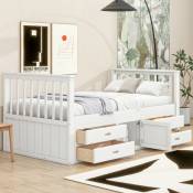 Lit plateforme enfant avec 4 tiroirs et meuble de rangement, blanc, 90x200 cm
