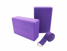 Lot de 2 briques de yoga 23 x 15 x 7,5 cm et sangle de yoga 183 x 3,8 cm - eva - violet