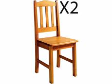 Lot de 2 chaises de salle à manger en pin massif coloris miel - longueur 42 x profondeur 45 x hauteur 100 cm
