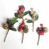 Lot de 25 mini pics de sapin de Noël artificiels de 10,2 cm - Tiges de baies rouges - Branches de pin artificielles - Pour couronne, décoration