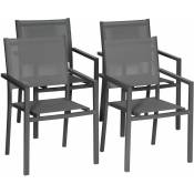 Lot de 4 chaises en aluminium anthracite - textilène gris - grey