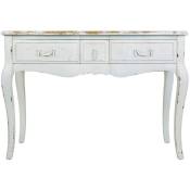 Meuble console, table console en bois laqué coloris blanc vieilli - Longueur 115 x Profondeur 50 x Hauteur 80 cm