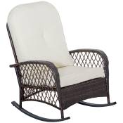 Outsunny Fauteuil à bascule rocking chair intérieur extérieur en résine tressée avec coussins moelleux - dim. 75L x 103l x 96H cm - marron crème